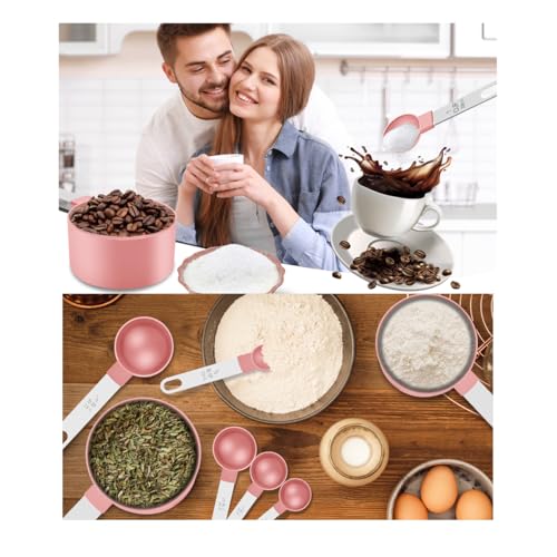 10Pcs Measuring Cups & Spoons Set, Stackable Cups and Spoons, Nesting Measure Cups with Stainless Steel Handle, Kitchen Gadgets for Cooking & Baking (Pink) - color: Pink
