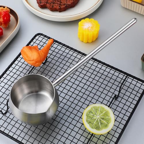 PRETYZOOM Stainless Steel Oil Dipping Ladle with Long Handle 10.62In Sturdy Soup Spoon for Kitchen Cooking and Serving