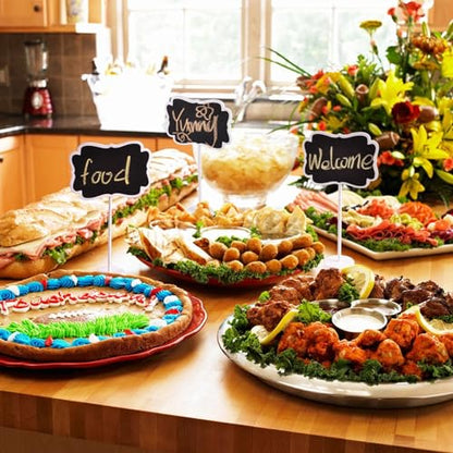 Food Labels for Party Buffet, Wood Mini Chalkboards Signs for Food with Stand, Food Signs for Party Buffet, for Message Board Signs, Place Cards for Weddings, Table Numbers, by UCEC