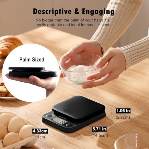 Food Scale Kitchen Scale Weight Grams and Ounces Small Digital Scale for Weight Loss Baking Cooking Coffee of NUTRI FIT, Max 11lb 0.5g Increment, LCD Smart Tare, Easy to Use for Travel, AAA Battery - color: Classic Black