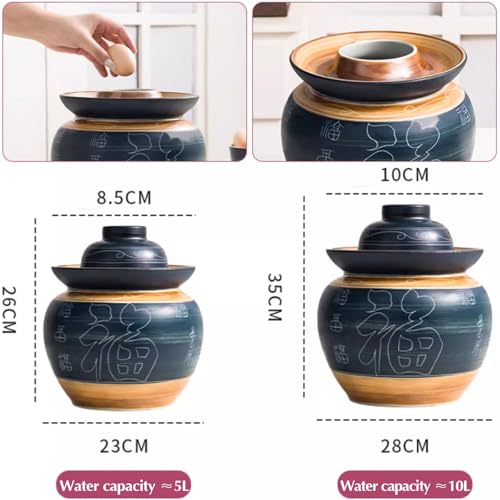 Ceramic Fermentation Crock With Water Seal Lid, Traditional Chinese Stoneware Pickling Jar For Kimchi Sauerkraut And Vegetables, 1 Pcs(10L) - size: 10L