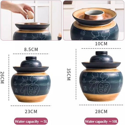 Ceramic Fermentation Crock With Water Seal Lid, Traditional Chinese Stoneware Pickling Jar For Kimchi Sauerkraut And Vegetables, 1 Pcs(10L) - size: 10L