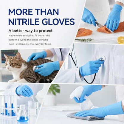Nitrile Exam Gloves, 5 mil Chemical Resistant Latex & Powder Free, Disposable Food Safe Glove, Blue, S/M/L/XL, Box/100 - size: Large
