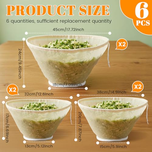Mindsoft 6 Pcs Cheese Cloth Filling Squeeze Cotton Bags Bowl-shaped Reusable Cotton Nut Milk Bag for Straining Reusable Straining Bags for Juice, Soy Milk, Dumpling Fillings Vegetable(Various Size) - size: Various Size