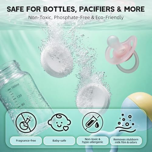 Baby Bottle Washer Detergent Tablets, 90 Count Fast-Dissolving Gentle Formula, Removes Milk Residue Grease & Odor, Compatible with All Brands, for Washer Sterilizer Dryer