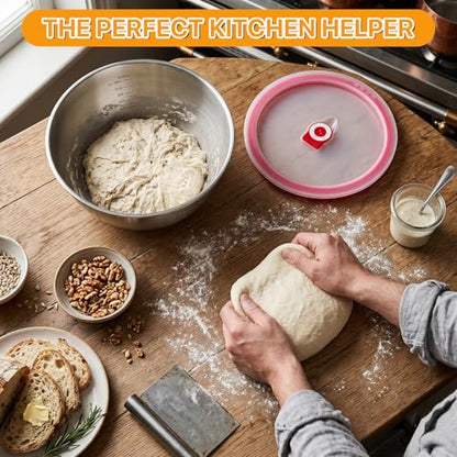 Supkiir 3 Pack Pizza Dough Proofing Containers, 24oz/41oz Stainless Steel Proofing Box with Clear Airtight Lids, Stackable Pizza Dough Bowl Set Includes Cutter for Fermentation of Sourdough & Bread