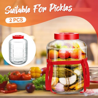 Havawish 2 Pcs 5 Gallon Glass Jar with Airlock Lid Large Storage Glass Jars Wide Mouth Carboy Fermentor with Carrying Harness Fermentation Container Jug for Wine Making