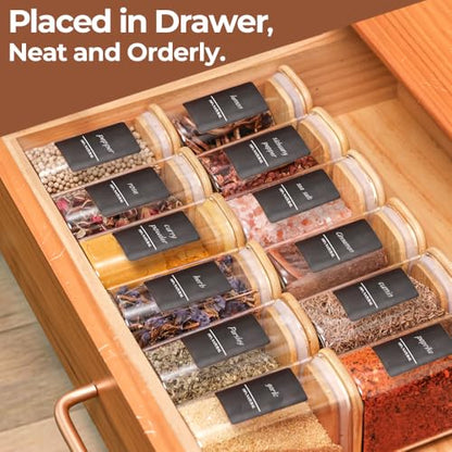 Comsaf Spice Jars with Label，8 oz Small Glass Jars with Lids, 6 Pcs Seasoning Containers, Rectangle Glass Containers with Lids, Empty Seasoning Jars for Pantry Storage, Loose Tea, Herbs, Powders, Salt - size: 8oz-6Pcs