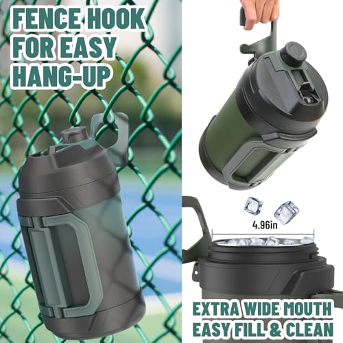 Zukro 1 Gallon Water Jug, One Gallon Large Triple Wall Insulated Water Bottle With Straw and Spout, Keep Cold 48 Hours, No Sweat 128 oz Stainless Steel Sport Jug For Gym, Camping, Outdoors, Coal - color: Coal