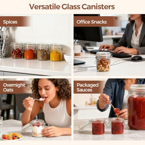 ComSaf Small Mason Glass Jars with Airtight Lids 8 oz 6 Pack Pantry | Jelly spice jar, Sourdough discard, Jam jelly honey, Spice rack cabinet organization, Seasoning herbs powders - size: 8oz*6