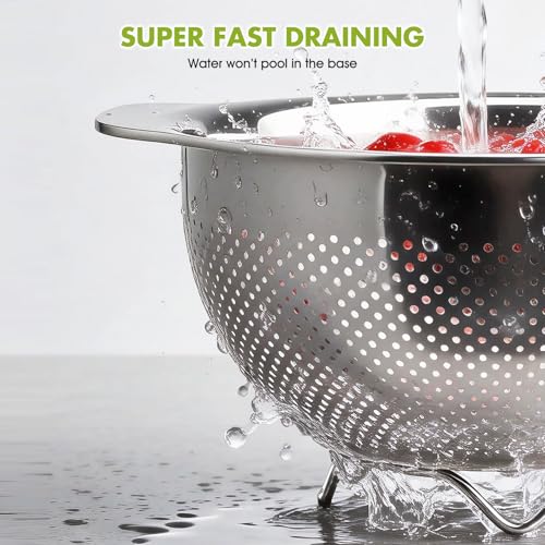 Greentainer 18/8 Stainless Steel Colander for Kitchen, 5QT Metal Pasta Strainer with Handle | Dishwasher Safe | Advanced Sturdy Base for Drainage & Rinsing Vegetable Fruit Rice Spaghetti - size: 5 QT
