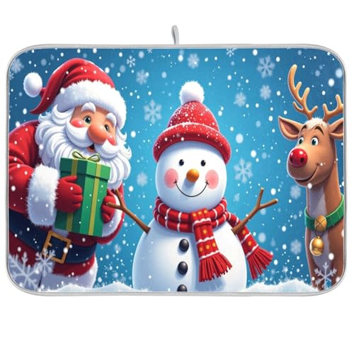 Kcldeci Winter Chirstmas Snowman Santa Dish Drying Mat Kitchen Counter Mat Draining Mat Kitchen Accessories Dish Rack Pad for Dishes, Utensils, Countertops, Sinks 16x18in - color: C19, size: 16x18in