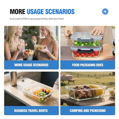 5-Piece Set, 36 oz Glass Meal Prep Containers with Snap-Lock Lids, Airtight Lunch Containers, Microwave, Oven, Refrigerator & Dishwasher Safe,Black - color: Black, size: 5pack-36oz-Black