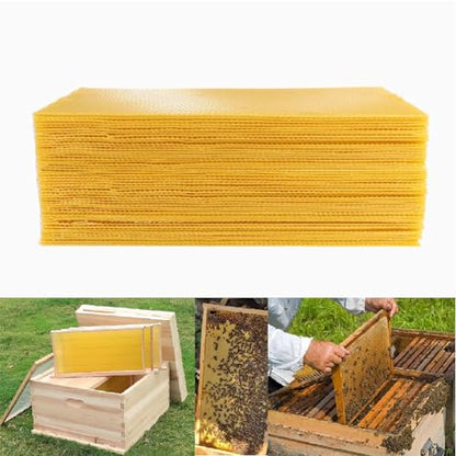 60pcs Bee Hive Foundation Sheets, 16.5" Beehive Wax Foundation, Deep Beeswax Foundation Sheets for Bee Frames Beekeeping Tools