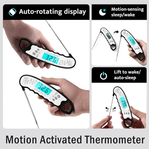 COOLMI Instant Read Meat Thermometer, 2-Second Waterproof for Cooking & BBQ | 180° Auto-Rotating Backlit Display, Magnetic Storage, Digital Meat Thermometer With Lock And Calibration For Grilling - color: Classic Model-Black