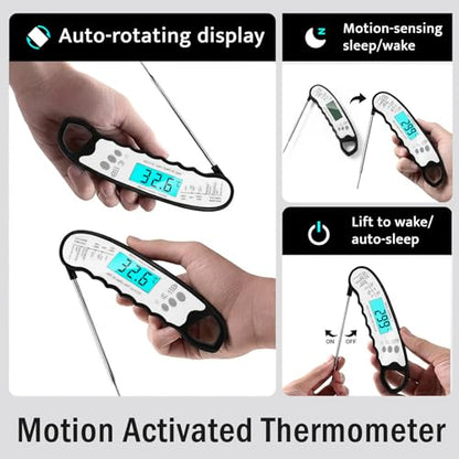 COOLMI Instant Read Meat Thermometer, 2-Second Waterproof for Cooking & BBQ | 180° Auto-Rotating Backlit Display, Magnetic Storage, Digital Meat Thermometer With Lock And Calibration For Grilling - color: Classic Model-Black