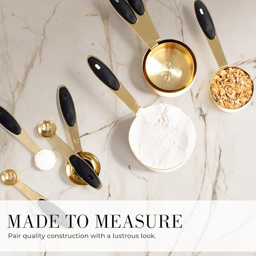 Styled Settings Black and Gold Measuring Cups and Spoons Set - 8PC Stainless Steel Measuring Spoons and Cups Set for Precise Baking & Cooking - Stylish Black and Gold Kitchen Accessories - color: Black