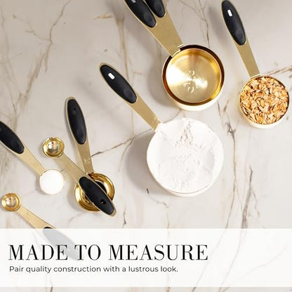 Styled Settings Black and Gold Measuring Cups and Spoons Set - 8PC Stainless Steel Measuring Spoons and Cups Set for Precise Baking & Cooking - Stylish Black and Gold Kitchen Accessories - color: Black