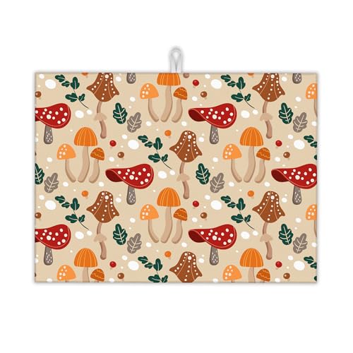 Funny Mushrooms Dish Drying Rack Mats Decor,Green Leaves Dish Pad Drying Mat Kitchen Counter 18x24 Inch Absorbent Reversible Microfiber for Coffee Bar Sink Countertop - color: Funny Mushrooms Green Leaves
