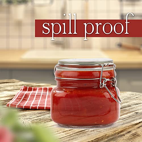 Glass Jars with Airtight Lids Food Storage Jars Leak Proof Canisters with Clear Preserving Seal Wire Clip Fastening for Kitchen Canning Pickling [16 oz]