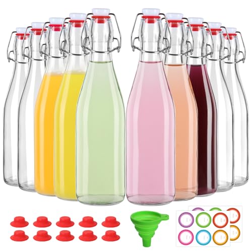 16 oz 10 Pack Swing Top Glass Bottles, Flip Top Brewing Bottle with Airtight Stopper Lids for Fermentation, Soda, Kombucha, Juice, Kefir, Wine