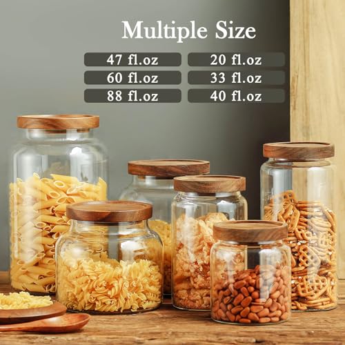Labina Glass Storage Container Airtight Food Jars Kitchen Canister with Wood Lids, 33 Oz Wide Mouth Pantry Organization Glass Jar for Flour, Sugar, Cookie, Spagetti, Nuts and Candy - size: A3: 33 Oz 1 pcs