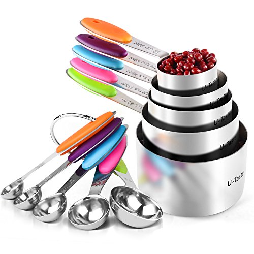 Measuring Cups : U-Taste 18/8 Stainless Steel Measuring Cups and Spoons Set of 10 Piece, Upgraded Thickness Handle (Multicolors) - color: Multicolors