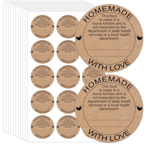 500 Pcs Cottage Food Law Homemade with Love Stickers 2 inch Home Kitchen Inspection Statement Labels Made in Home Kitchen Canning Jar Stickers of Personalized Baking (Kraft Paper) - color: Kraft Paper