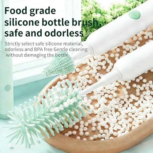 Portable Electric Silicone Bottle Brush Set, 7-in-1 UV Light USB Charging, Nipple/Straw Cleaner, Milk Mixer, Built-in Drying Rack & Storage Case, BPA-Free, IPX7, On-the-Go for New Parents - color: Mint