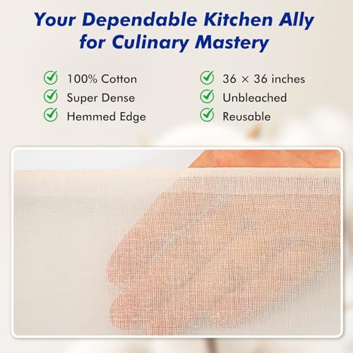 2 Yards Reusable Cheesecloth, Grade 100, Cheese Cloth for Straining Craft, 100% Cotton Unbleached Muslin Cloth Strainer for Cooking, Baking, Juicing, Cheese Making - size: 2 Pieces-36x36inch
