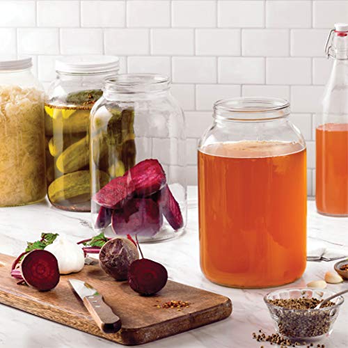 1 Gallon Glass Jar With Lid – Large Glass Jar With Airtight Metal Lids - USDA Approved BPA-Free Dishwasher Safe, Wide Mouth Sun Tea Jar, Gallon Mason Jar for Storage, Fermenting, And Brewing (2 Pack)