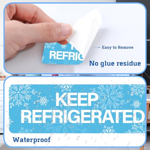 1000pcs Keep Refrigerated Stickers Rectangle Waterproof 0.5"x1.5" Refrigerated Label Food Packaging Warning Adhesive Sticker Pharmacy Drugstores Warning Labels for Cold Food Shipping Packing
