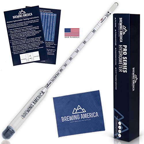 USA-Made Alcohol Hydrometer Tester 0-200 Proof & Tralle Pro Series Traceable - Distilling Moonshine Alcoholmeter for Proofing Distilled Spirits