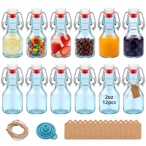 12Pcs 2oz Swing Top Glass Bottles,Flip Top Glass Bottle with Lids Sealable Kombucha Bottle for Brew Beer Syrup Vanilla Extract Air Tight Bottles (Blue) - color: Blue