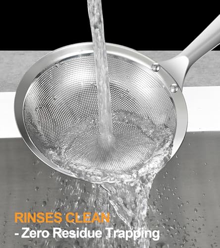 Ugotit Skimmer Spoon, Fine Mesh Strainer Stainless Steel, Oil Separator for Frying and Gravy, Fat Skimmer Spoon Strainer for Chicken Broth Hot Pot (DIA 5.9Inch) - color: Flat Handle 5.9inch