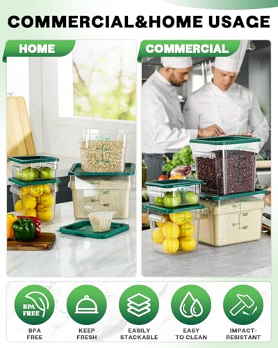 12QT NSF Food Storage Containers: 2 PCS [Food Grade][Hot&Cold Resistant] Commercial Clear Square Food Storage Containers with Scales Handles for Home Restaurant Kitchen Proof Dough(BPA FREE-GREEN N2) - color: J5-12QT-2PCS-GREEN