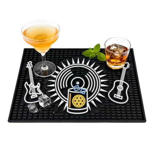 Neon Tiki Black Bar Mat 18 x 12 Inch - Thick Rubber Bar Mats for Countertop and Bartending - Professional Bar Spill Mat for Home Bar Accessories, Bar Cart Decor and Bartender Accessories （YLPD） - color: Black-ylpd, size: 18" x 12"