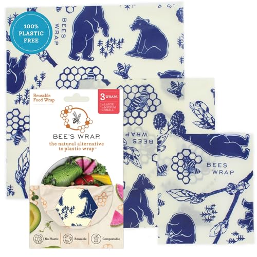 Bee's Wrap Beeswax Wraps for Food - 3 Pack of Assorted Beeswax Wraps - Small, Medium & Large Wrap - Plastic Free Made in USA Reusable Natural Food Wrap - Bees & Bears Print - style: 3 Pack (Bees + Bears)