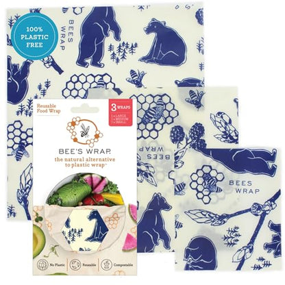 Bee's Wrap Beeswax Wraps for Food - 3 Pack of Assorted Beeswax Wraps - Small, Medium & Large Wrap - Plastic Free Made in USA Reusable Natural Food Wrap - Bees & Bears Print - style: 3 Pack (Bees + Bears)