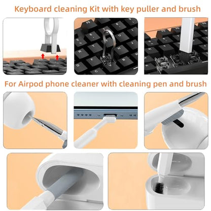 Laptop Phone Screen Cleaner Kit, Computer Keyboard Cleaning Kit, 20 in 1 Electronic Cleaning Kit with Brush and Spray Bottle for Airpods, Earbud, iPad, iPhone, Camera, Computer Cleaner (White) - color: White