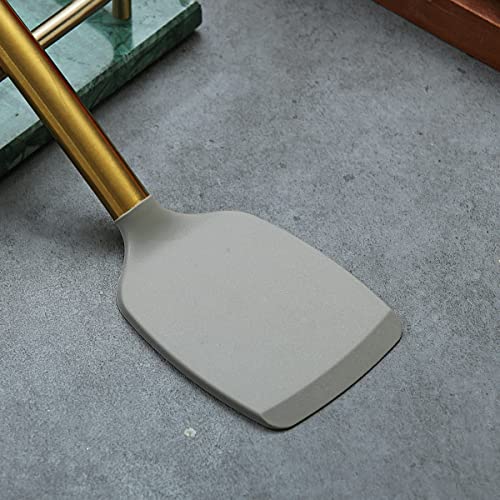 Berglander Non-stick Silicone Solid Turner, Titanium Gold Plating handle, Barbecue Spatula for Cooking, Dishwasher Safe, Easy to Clean - style: f. Solid Turner