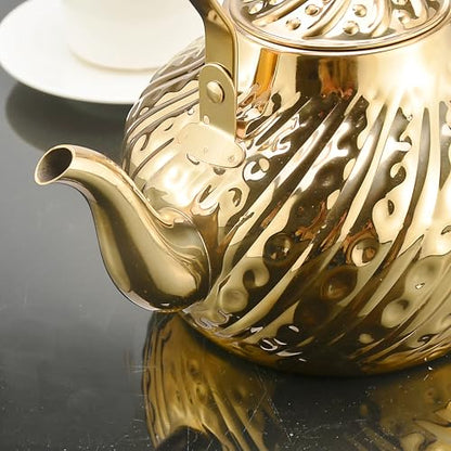 SANQIAHOME 2000ml stainless steel antique style teapot,with Infuser, thickened boiling kettle, lifting handle,Gold - color: Gold(D), size: 2000ml