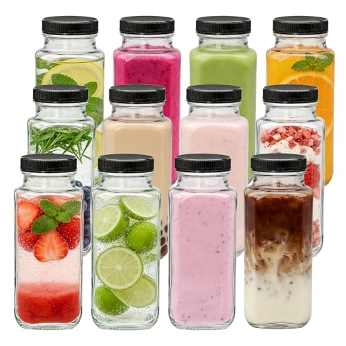Accguan Vintage Water Bottles with Lids,8oz Reusable Glass Drinking bottles for Juicing,Hot Sauce,Kombucha,Ginger Jar,Potion,Oil,Milk Bottles,Whiskey,Portable Travel Bottle,Smoothies Bottles(12pack) - size: 8oz