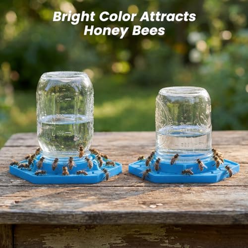 2 Pack Bee Watering Station for Garden, Blue Bee Feeder and Waterer Compatible with Regular & Wide Mouth Canning Jars(Jar Not Included), Small-Hole Honeycomb Tray Honey Bee Feeder for Outside