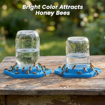 2 Pack Bee Watering Station for Garden, Blue Bee Feeder and Waterer Compatible with Regular & Wide Mouth Canning Jars(Jar Not Included), Small-Hole Honeycomb Tray Honey Bee Feeder for Outside