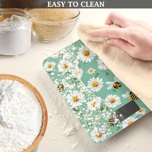Food Scale Kitchen Scale for Baking Cooking Digital Food Weighing Measuring Scale Small Waterproof Electric Food Scale Mint Green Daisy Flowers and Bees - color: Mint Green Daisy Flowers and Bees