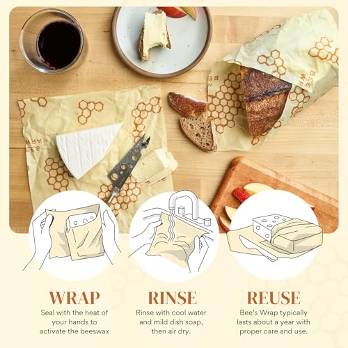 Bee's Wrap Beeswax Wraps for Bread - 2 Pack Beeswax Bread Wrap for Sourdough & Bread Storage - Plastic Free Made in USA Reusable Natural Food Wrap - & Honeycomb - color: Honeycomb 2 Pack