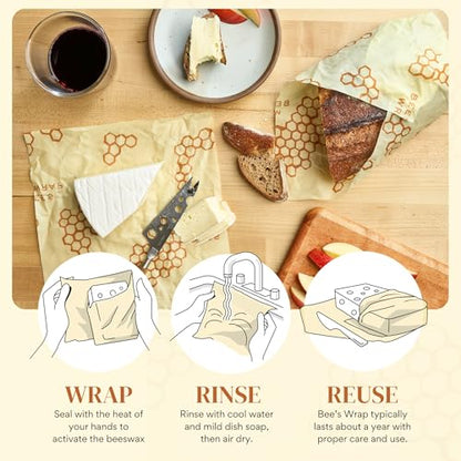 Bee's Wrap Beeswax Wraps for Bread - 2 Pack Beeswax Bread Wrap for Sourdough & Bread Storage - Plastic Free Made in USA Reusable Natural Food Wrap - & Honeycomb - color: Honeycomb 2 Pack