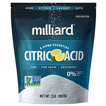 Milliard Citric Acid Powder Food Grade, 2 lb Bag, Bulk, 100% Pure, Non-GMO Project Verified, for Cleaning, Bath Bombs, Descaler, Dishwasher, Candy - size: 32 Ounce (Pack of 1)