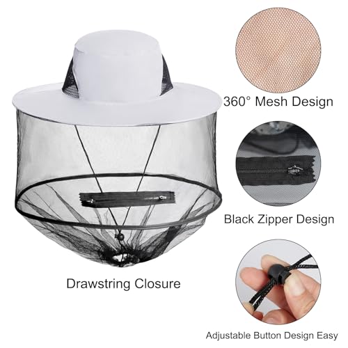 Sucrain Mosquito Head Net Hat Sun Hat Garden Bug Hat with Hidden Net Mesh for Outdoor Gardening Beekeeping - color: White